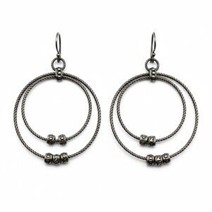 Silpada Oxidized Sterling Silver 925 Double Circle Hoop Earrings Israel W1753